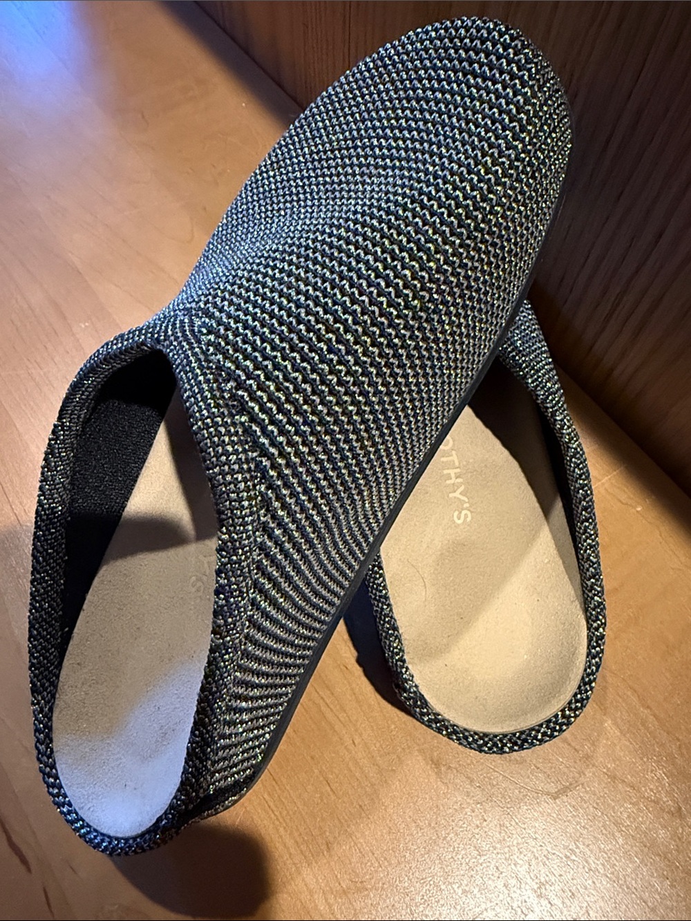 Rothy's Silver and Black Knit Slip-On Mules